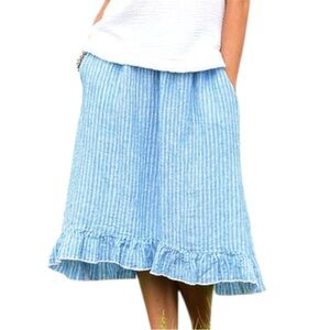 Goddess Gear Organic Linen Ruffle Pinstriped Midi Skirt Size M Capri
